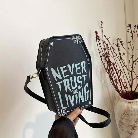 NEW Gothic Mini Denim Coffin Crossbody Shoulder Bag Gothic Punk Grunge - Picture 6 of 6